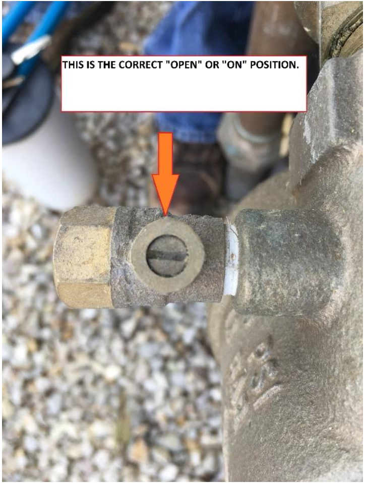 backflow preventer with the correct "open " or "on" postition
