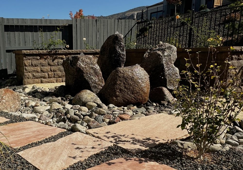 Cored Boulder Water Feature, Reno , Gail Willey landscaping